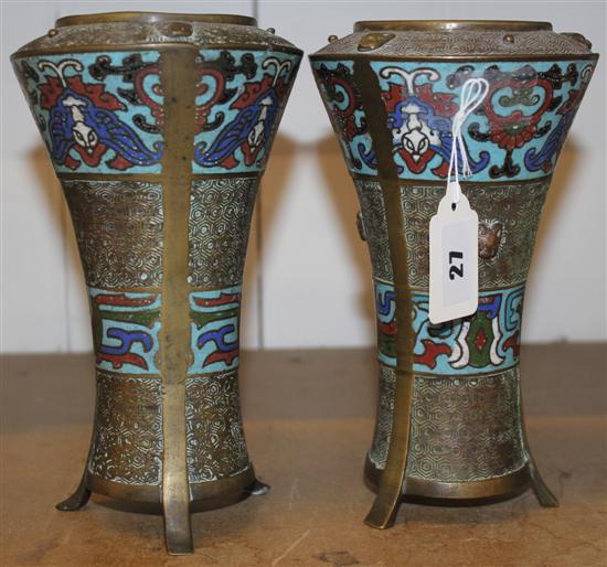 Pair of 19th century Chinese champlevé vases